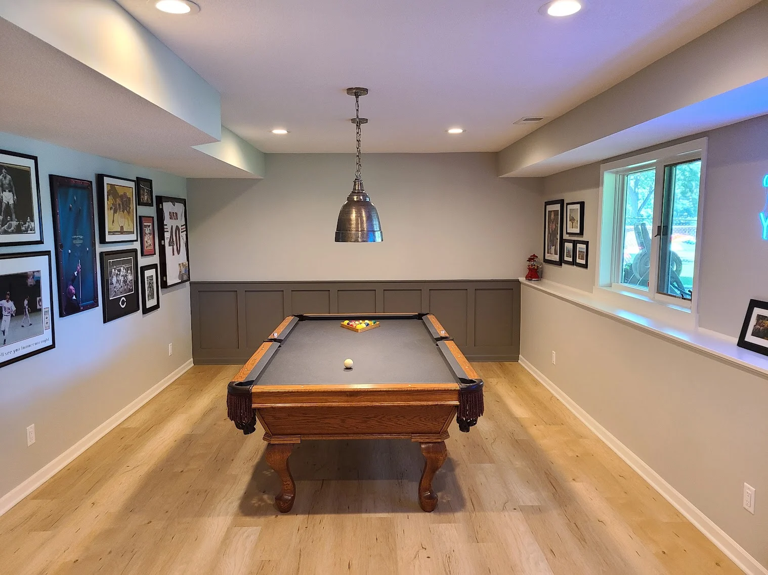 Finished lower-level gathering and recreation space